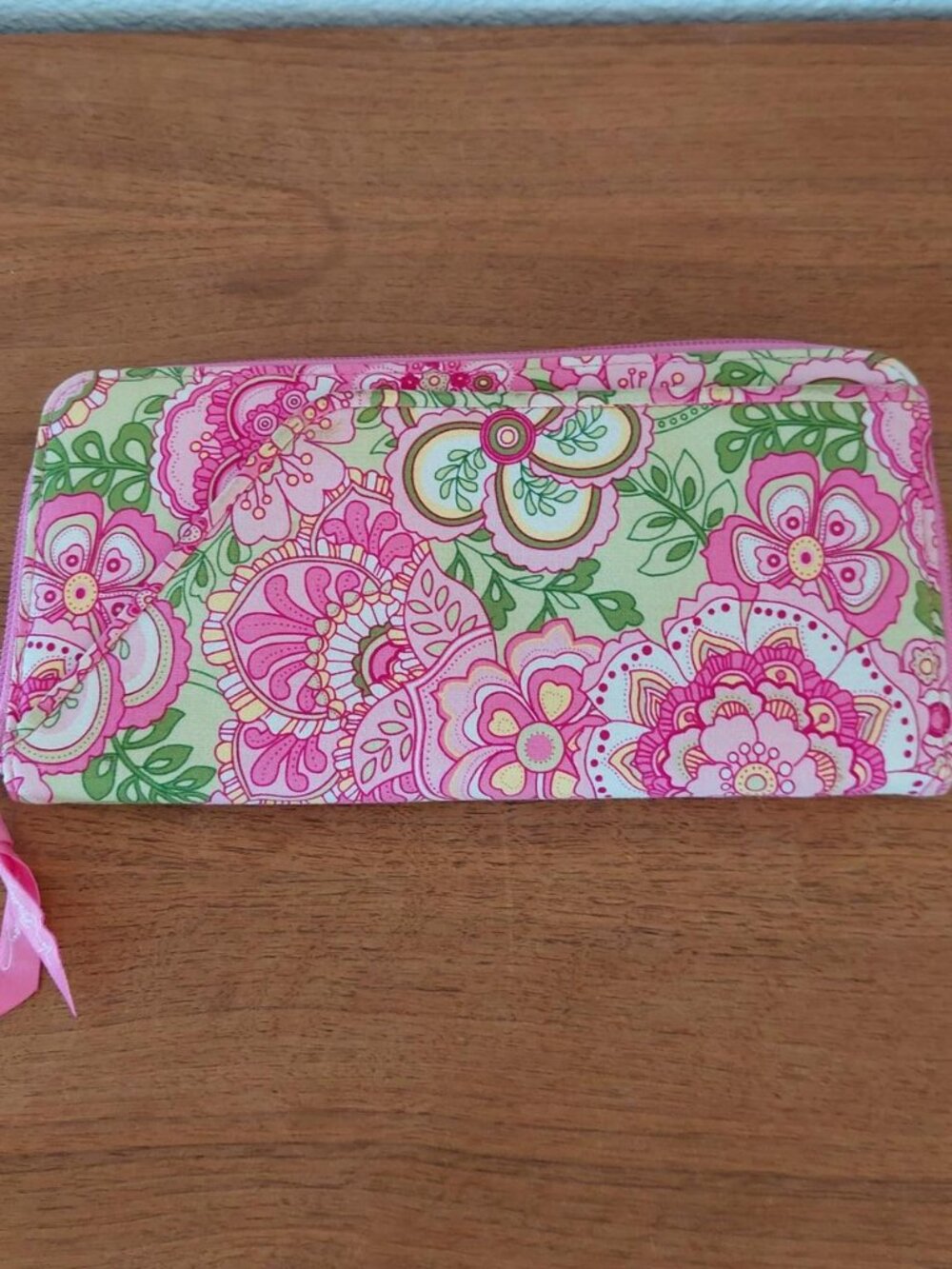 Vera Bradley pink petal XL pink/green floral print zip-around wallet #verabradle